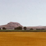 Horse Mountain and the Peninsula over ochre fields, early morning